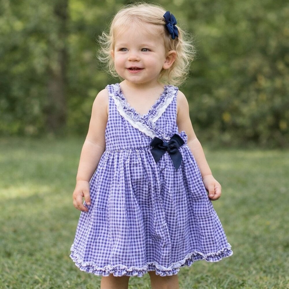 Dress 18 mos Sundress Dress Blue White Gingham Ruffle 2 Piece Set Lined Summer